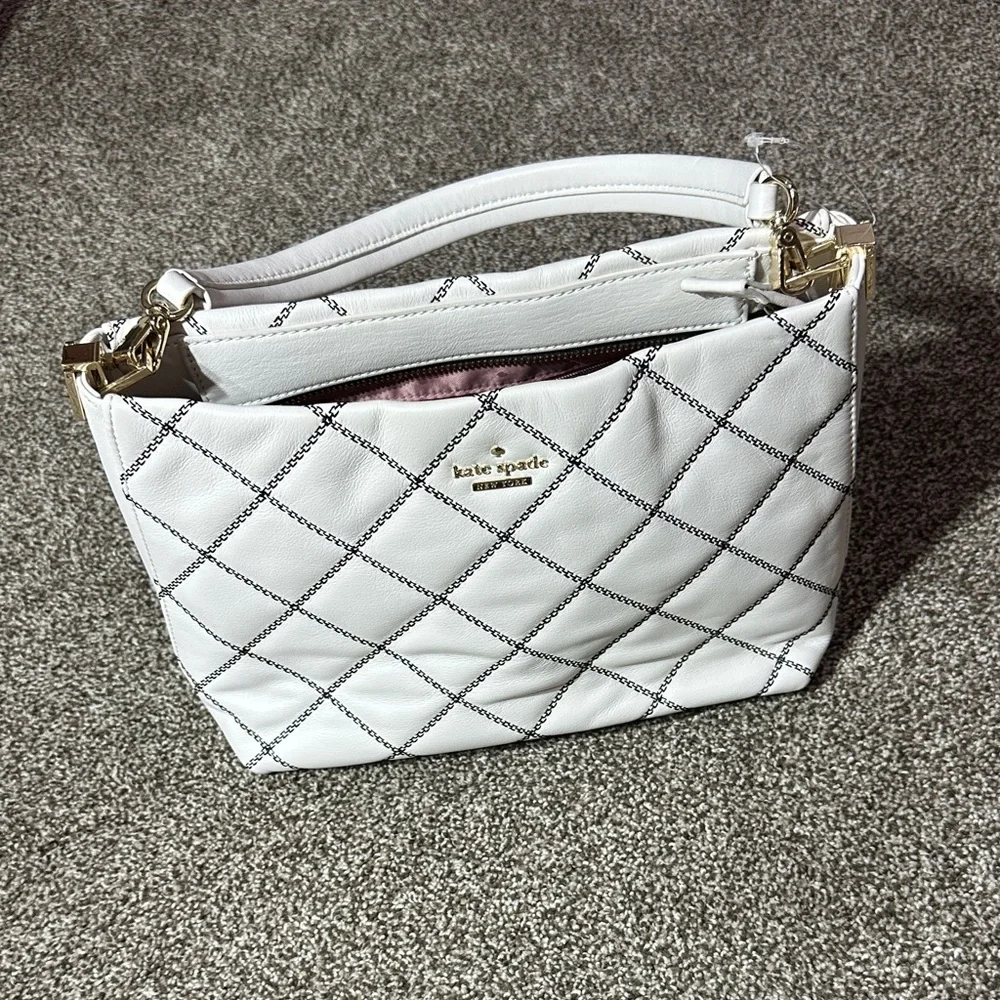 kate spade White Quilted Leather Shoulder Bag with Gold Hardware